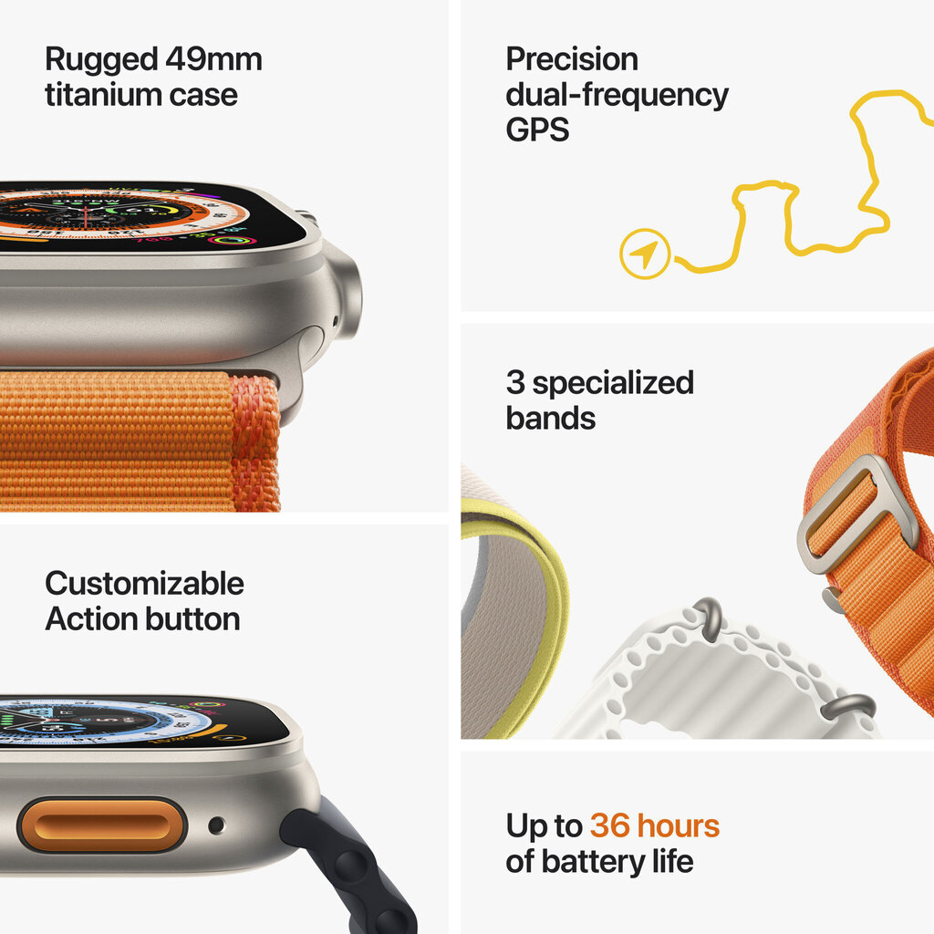 Apple Watch Ultra GPS + Cellular, 49mm Titanium Case ,Starlight Alpine Loop - Large MQFT3UL/A цена и информация | Nutikellad (smartwatch) | kaup24.ee