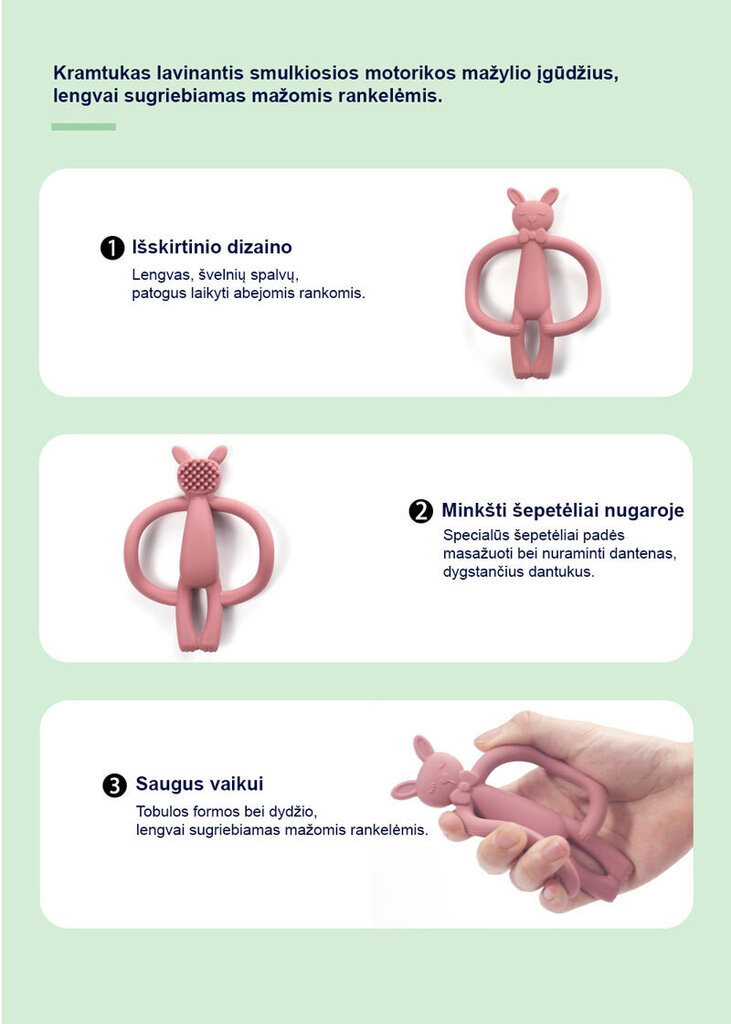 Silikoonist närimislelu, jänes, roosa цена и информация | Närimislelud | kaup24.ee