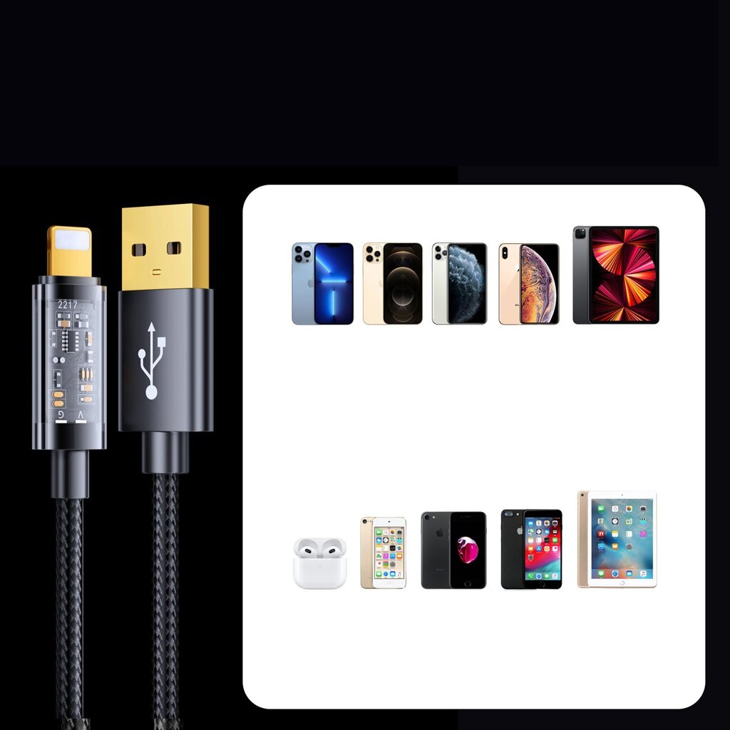 Kaabel Joyroom USB cable - Lightning for charging / data transmission 2,4A 20W, 2 m, black (S-UL012A20) цена и информация | Mobiiltelefonide kaablid | kaup24.ee