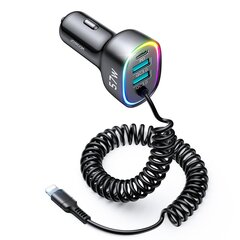 Telefoni autolaadija Joyroom 4 in 1 Fast Car Charger PD, QC3.0, AFC, FCP with 1.6 m 57W Lightning Cable Black (JR-CL20) цена и информация | Зарядные устройства для телефонов | kaup24.ee