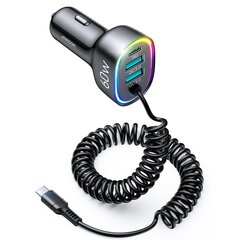 Telefoni autolaadija Joyroom 4 in 1 fast car charger PD, QC3.0, AFC, FCP with USB Type C cable 1.6 m 60W black (JR-CL19) hind ja info | Mobiiltelefonide laadijad | kaup24.ee