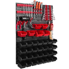 Töökoja seinariiul 57 x 78 cm virnastamiskastid tööriistahoidik plastik punane must seinakinnitus seinaplaadi kinnitussiinid (34 kasti must/oranž) hind ja info | Tööriistakastid, tööriistahoidjad | kaup24.ee