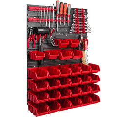 Töökoja seinariiul 57 x 78 cm virnastamiskastid tööriistahoidik plastik punane must seinakinnitus seinaplaadi kinnitussiinid (26 kasti punane) hind ja info | Tööriistakastid, tööriistahoidjad | kaup24.ee