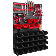 Töökoja seinariiul 57 x 78 cm virnastamiskastid tööriistahoidik plastik punane must seinakinnitus seinaplaadi kinnitussiinid (26 kasti musta) hind ja info | Tööriistakastid, tööriistahoidjad | kaup24.ee