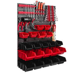 Töökoja seinariiul 57 x 78 cm virnastamiskastid tööriistahoidik plastik punane must seinakinnitus seinaplaadi kinnitussiinid (21 kasti punane/must) hind ja info | Tööriistakastid, tööriistahoidjad | kaup24.ee