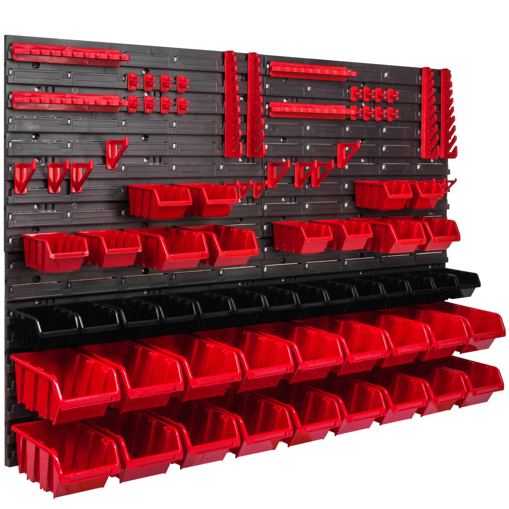 Virnastamiskastid seinariiul 1152 x 780 mm seinaplaadi hoiukarbid tööriistahoidja plastik (44 kasti punane/must) hind ja info | Tööriistakastid, tööriistahoidjad | kaup24.ee