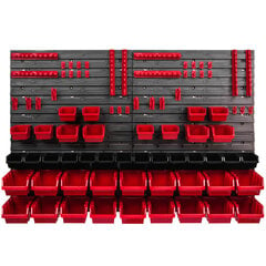 Virnastamiskastid seinariiul 1152 x 780 mm seinaplaadi hoiukarbid tööriistahoidja plastik (44 kasti punane/must) hind ja info | Tööriistakastid, tööriistahoidjad | kaup24.ee