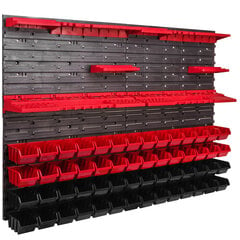 Tööriistasein 115 x 78 cm virnastamiskastid tööriistahoidik seinaplaadi kinnitussiinid garaažihoidla töötuba hobi (56 kasti punane/must) hind ja info | Tööriistakastid, tööriistahoidjad | kaup24.ee