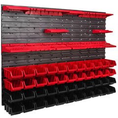 Tööriistasein 115 x 78 cm virnastamiskastid tööriistahoidik seinaplaadi kinnitussiinid garaažihoidla töötuba hobi (44 kasti punane/must) hind ja info | Tööriistakastid, tööriistahoidjad | kaup24.ee