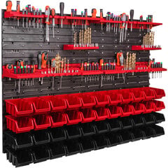 Tööriistasein 115 x 78 cm virnastamiskastid tööriistahoidik seinaplaadi kinnitussiinid garaažihoidla töötuba hobi (44 kasti punane/must) hind ja info | Tööriistakastid, tööriistahoidjad | kaup24.ee