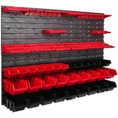 Tööriistasein 115 x 78 cm virnastamiskastid tööriistahoidik seinaplaadi kinnitussiinid garaažihoidla töötuba hobi (32 kasti punane/must) hind ja info | Tööriistakastid, tööriistahoidjad | kaup24.ee