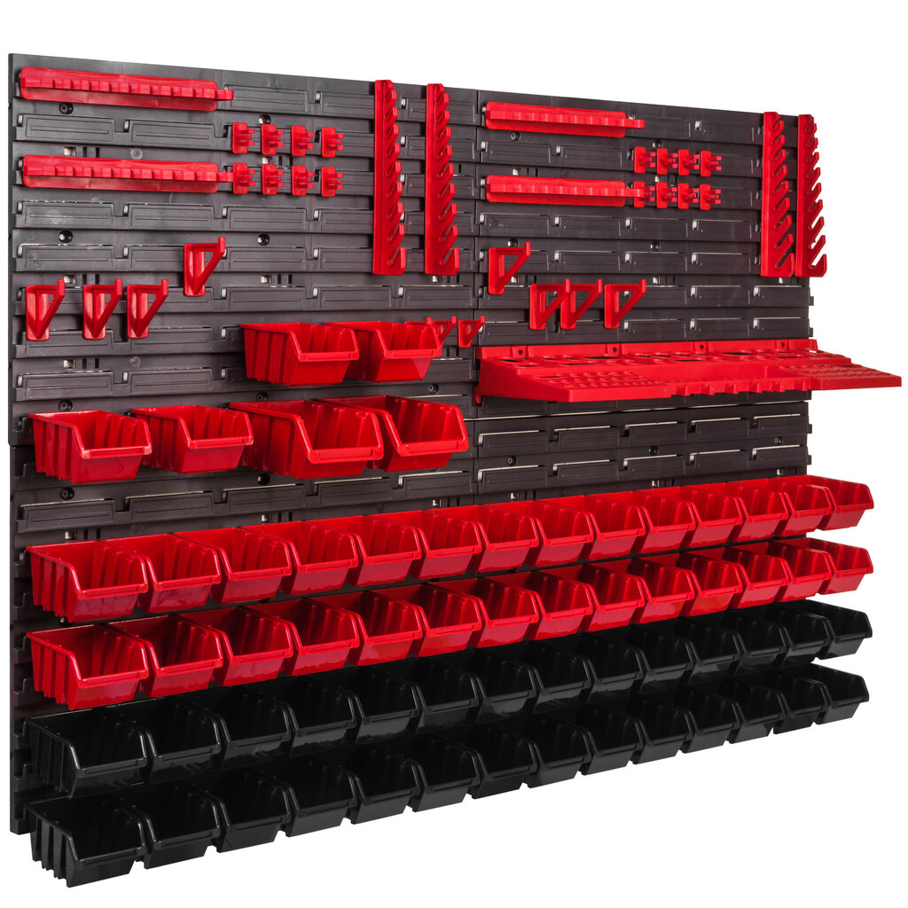 Töökoja riiulid 1152 x 780 mm virnastatavad kastid hoiusüsteem seinariiul tööriistahoidjad renniriiulid hoiukastid eriti tugev seinaplaat riiul laiendatav (62 kasti punane/must) цена и информация | Tööriistakastid, tööriistahoidjad | kaup24.ee