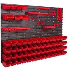 Töökojariiul seinariiul 1152 x 780 mm virnastamiskastid punane must tööriistahoidik hoiukastid riiulisüsteem Schütte Box (63 kasti punane) hind ja info | Tööriistakastid, tööriistahoidjad | kaup24.ee