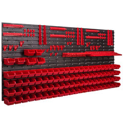 Töökojariiul seinariiul 1728 x 780 mm virnastamiskastid punane must tööriistahoidik hoiukastid riiulisüsteem (94 kasti punane) hind ja info | Tööriistakastid, tööriistahoidjad | kaup24.ee