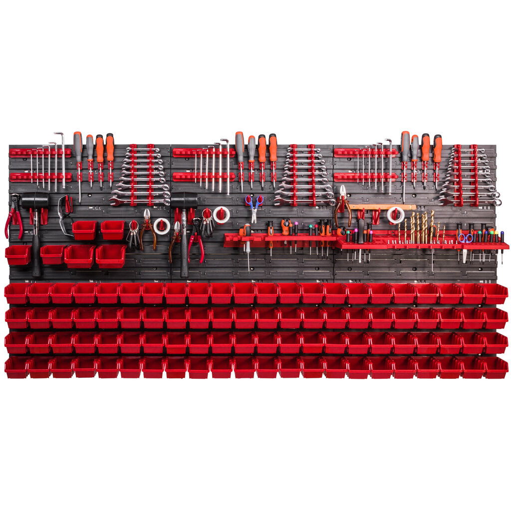 Töökojariiul seinariiul 1728 x 780 mm virnastamiskastid punane must tööriistahoidik hoiukastid riiulisüsteem (94 kasti punane) цена и информация | Tööriistakastid, tööriistahoidjad | kaup24.ee