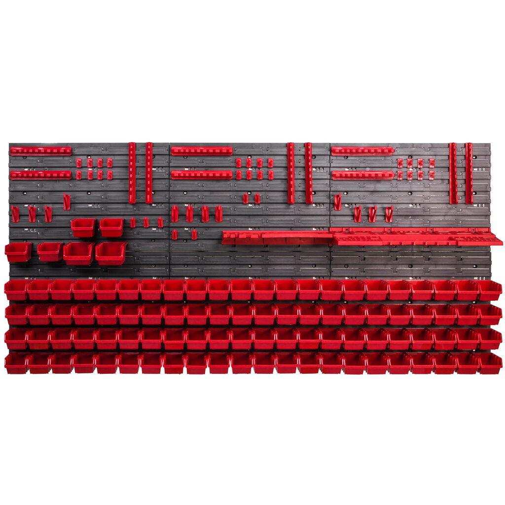 Töökojariiul seinariiul 1728 x 780 mm virnastamiskastid punane must tööriistahoidik hoiukastid riiulisüsteem (94 kasti punane) цена и информация | Tööriistakastid, tööriistahoidjad | kaup24.ee