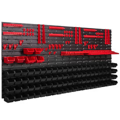 Töökojariiul seinariiul 1728 x 780 mm virnastamiskastid punane must tööriistahoidik hoiukastid riiulisüsteem (94 kasti musta) hind ja info | Tööriistakastid, tööriistahoidjad | kaup24.ee