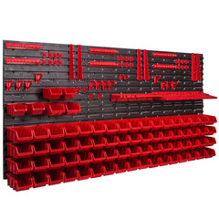 Töökojariiul seinariiul 1728 x 780 mm virnastamiskastid punane must tööriistahoidik hoiukastid riiulisüsteem (74 kasti punane) hind ja info | Tööriistakastid, tööriistahoidjad | kaup24.ee