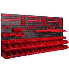 Töökojariiul seinariiul 1728 x 780 mm virnastamiskastid punane must tööriistahoidik hoiukastid riiulisüsteem (56 kasti punane) hind ja info | Tööriistakastid, tööriistahoidjad | kaup24.ee