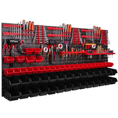 Töökojariiul seinariiul 1728 x 780 mm virnastamiskastid punane must tööriistahoidik hoiukastid riiulisüsteem (56 kasti punane/must) hind ja info | Tööriistakastid, tööriistahoidjad | kaup24.ee