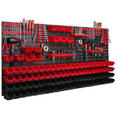 172 x 78 cm XXL süsteemiriiul seinariiul virnastatavad karbid tööriistasein tööriistahoidik hoiukastid plastik punane must (101 kasti must/punane) hind ja info | Tööriistakastid, tööriistahoidjad | kaup24.ee