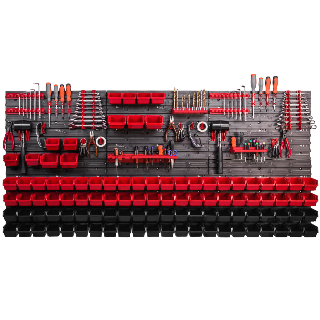 172 x 78 cm XXL süsteemiriiul seinariiul virnastatavad karbid tööriistasein tööriistahoidik hoiukastid plastik punane must (101 kasti must/punane) цена и информация | Tööriistakastid, tööriistahoidjad | kaup24.ee