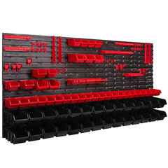 172 x 78 cm XXL süsteemiriiul seinariiul virnastamiskastid tööriistasein tööriistahoidik hoiukastid renn plastkarp punane must (63 kasti must/punane) hind ja info | Tööriistakastid, tööriistahoidjad | kaup24.ee