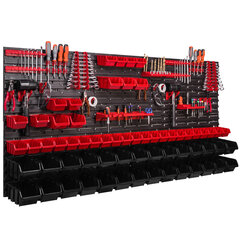 172 x 78 cm XXL süsteemiriiul seinariiul virnastamiskastid tööriistasein tööriistahoidik hoiukastid renn plastkarp punane must (63 kasti must/punane) цена и информация | Ящики для инструментов, держатели | kaup24.ee