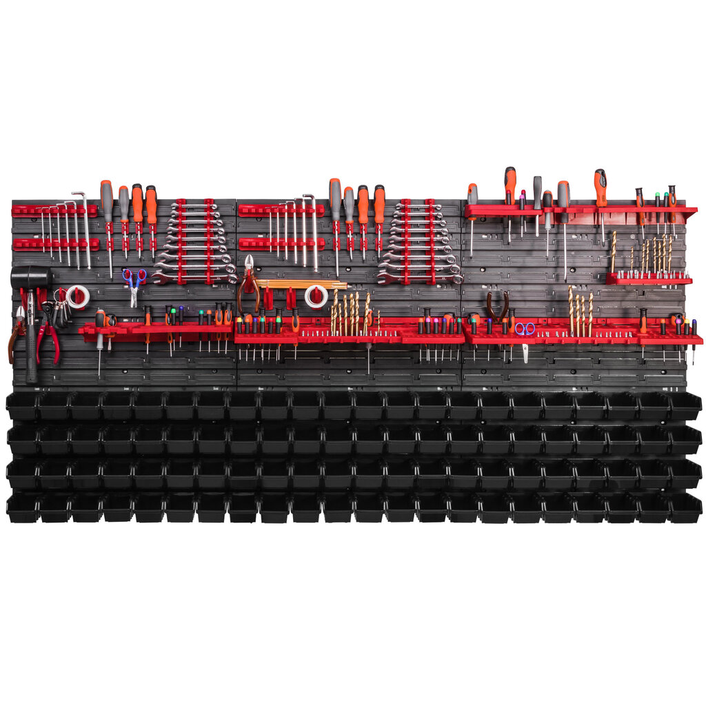 Tööriistasein 1728 x 780 mm virnastamiskastid tööriistahoidik seinaplaadi paigaldussiinid garaaž ladustamine töötuba hobi (88 kasti must) цена и информация | Tööriistakastid, tööriistahoidjad | kaup24.ee