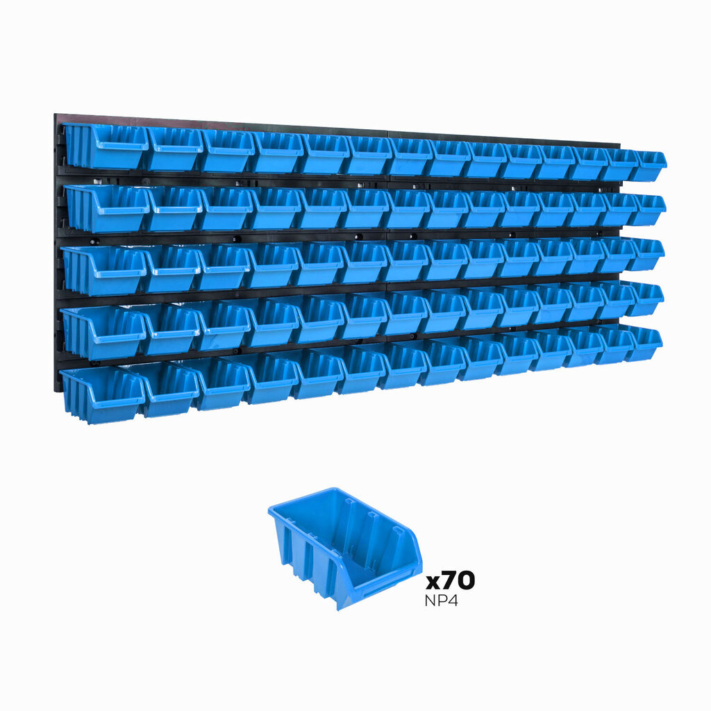 Hoiusüsteemi seinariiul 1152 x 390 mm | 70 tk kastid | Virnastamiskastid, renniriiul, hoiukastid | Eriti tugevad seinapaneelid | Laiendatav riiul | Töökoja riiulid, laoriiulid, töökoja seinariiulid, pistikriiulid hind ja info | Tööriistakastid, tööriistahoidjad | kaup24.ee