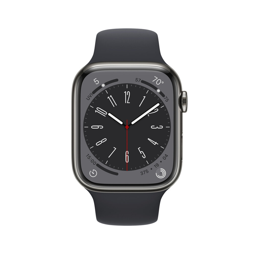 Apple Watch Series 8 GPS + Cellular 45mm Graphite Stainless Steel Case ,Midnight Sport Band - MNKU3EL/A LV-EE цена и информация | Nutikellad (smartwatch) | kaup24.ee