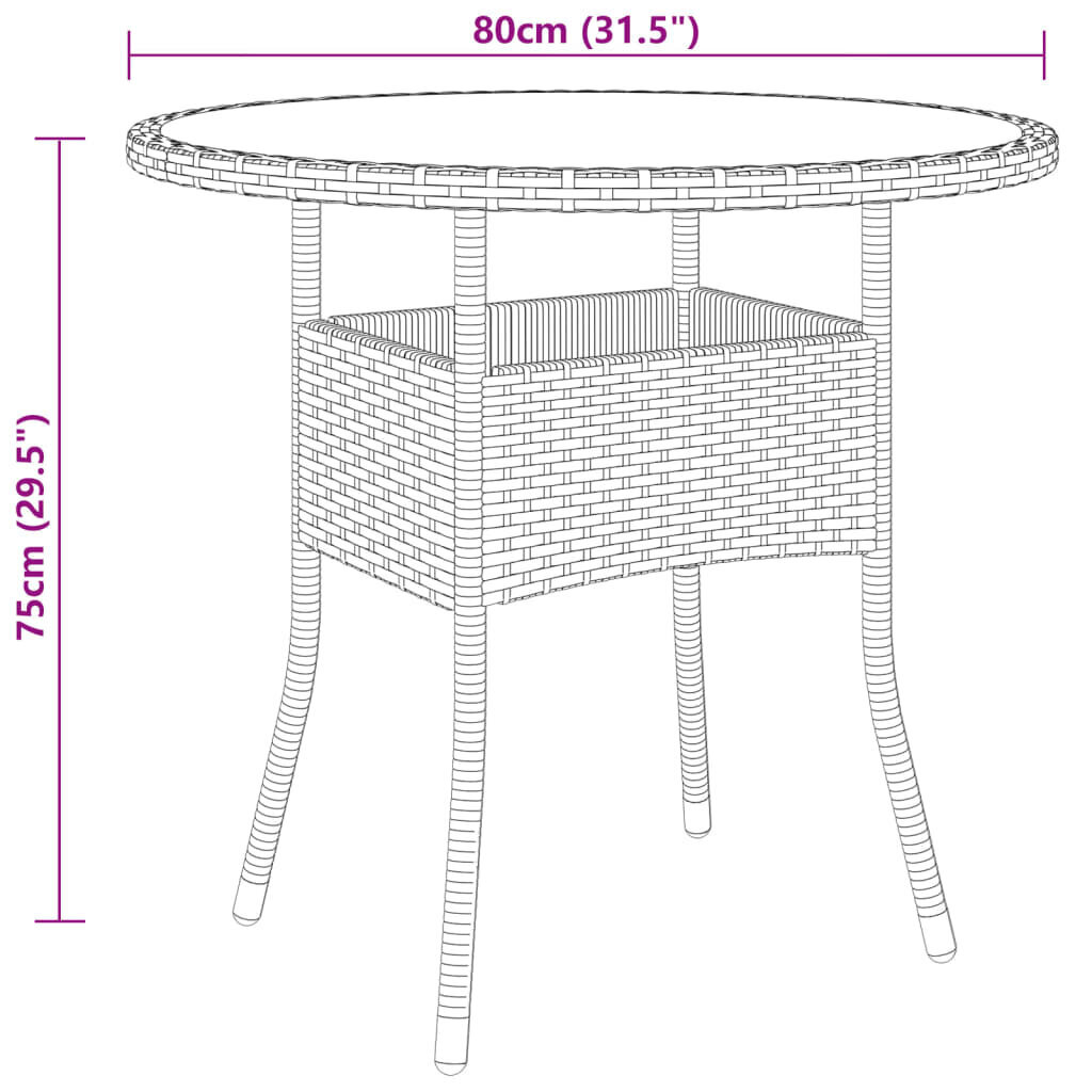 vidaXL aialaud, Ø80x75 cm, karastatud klaas ja polürotang, beež цена и информация | Aialauad | kaup24.ee