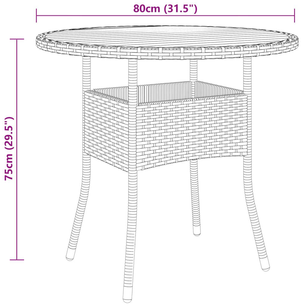 vidaXL aialaud, Ø80x75 cm, akaatsiapuit ja polürotang, must hind ja info | Aialauad | kaup24.ee