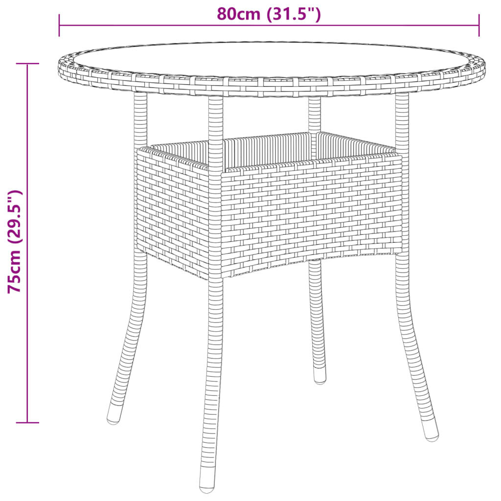 vidaXL aialaud, Ø80x75 cm, karastatud klaas ja polürotang, must hind ja info | Aialauad | kaup24.ee