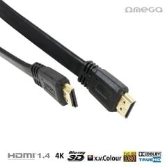 Плоский кабель Omega OCHF34 HDMI с интернетом V1.4 type A - 19/19 male/male 4К 3 м, черный (Poly Bag) цена и информация | Кабели и провода | kaup24.ee