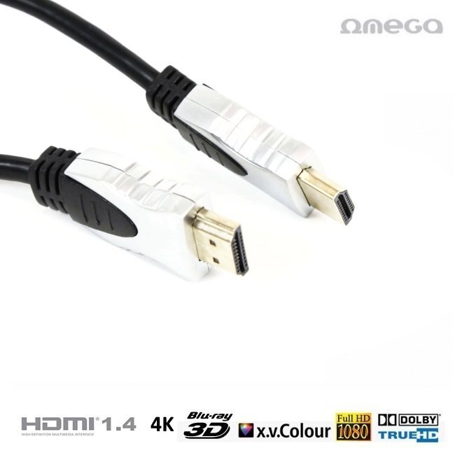 HDMI cable V1.4 Ethernet type A Omega OCHG54 - 19/19 male/male 4K Premium Gold, 5 m, Black (Blister Box) hind ja info | Kaablid ja juhtmed | kaup24.ee