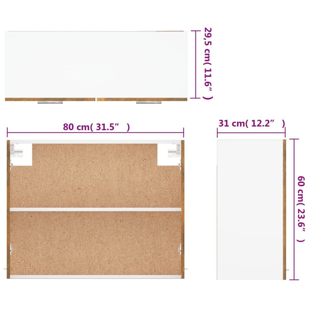 vidaXL seinakapp, suitsutatud tamm, 80 x 31 x 60 cm, tehispuit hind ja info | Köögikapid | kaup24.ee