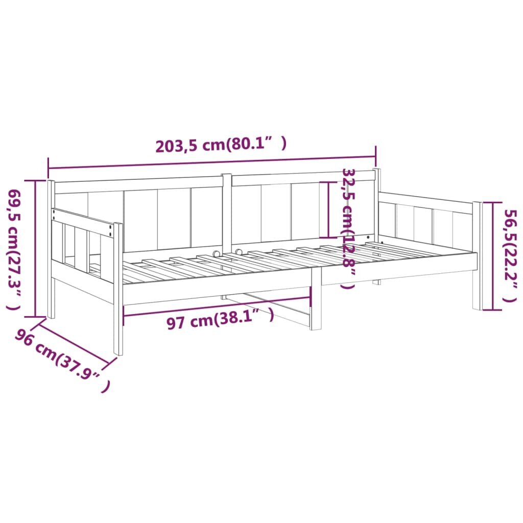 vidaXL päevavoodi, hall, männipuit, 90 x 200 cm hind ja info | Voodid | kaup24.ee