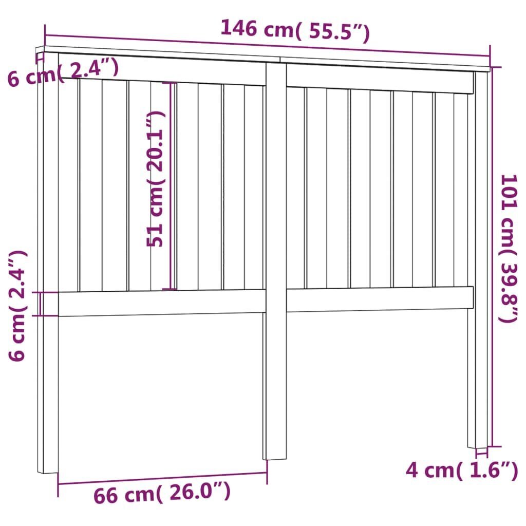 vidaXL voodipeats, hall, 146x6x101 cm, männipuit hind ja info | Voodid | kaup24.ee