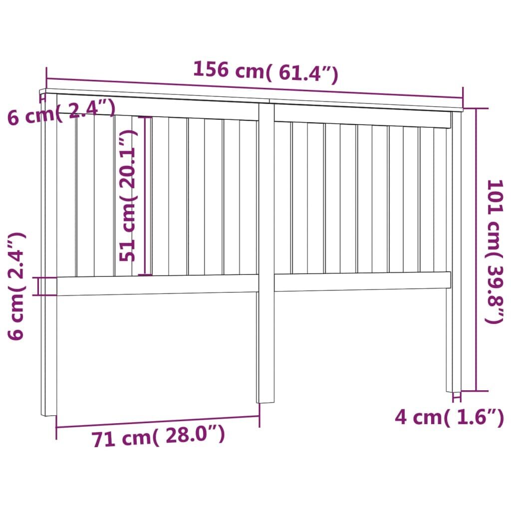 vidaXL voodipeats, 156x6x101 cm, männipuit hind ja info | Voodid | kaup24.ee