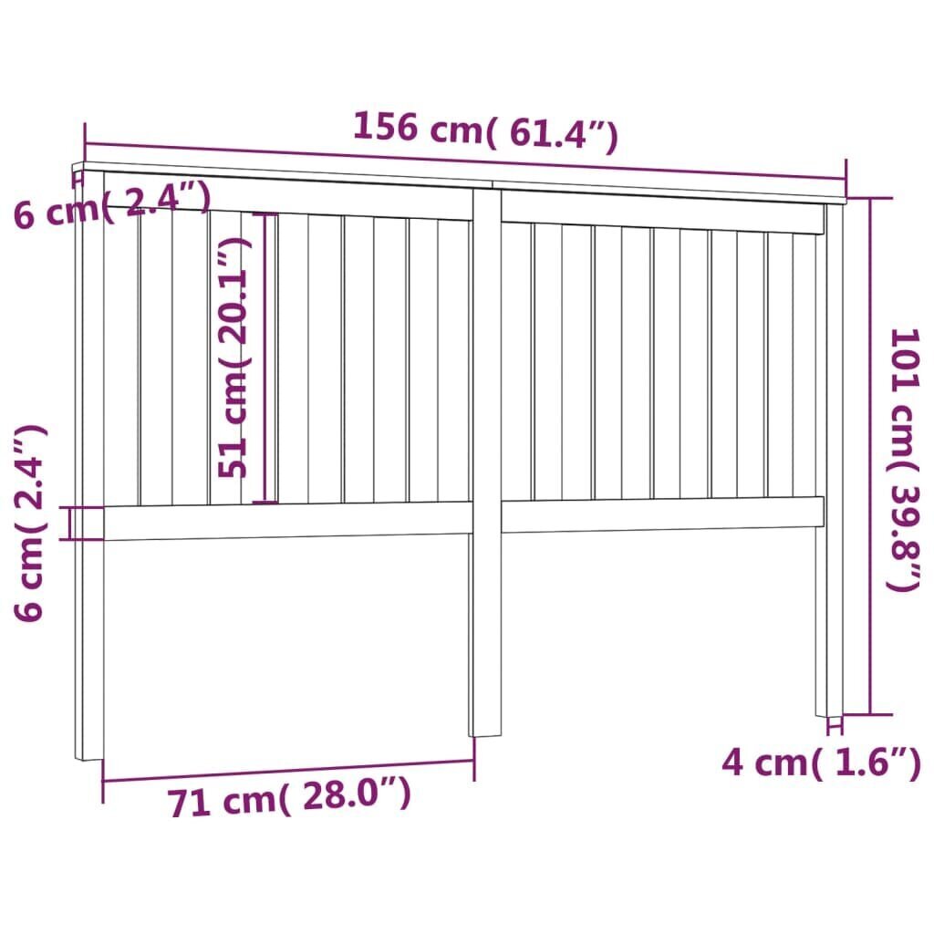 vidaXL voodipeats, hall, 156x6x101 cm, männipuit цена и информация | Voodid | kaup24.ee