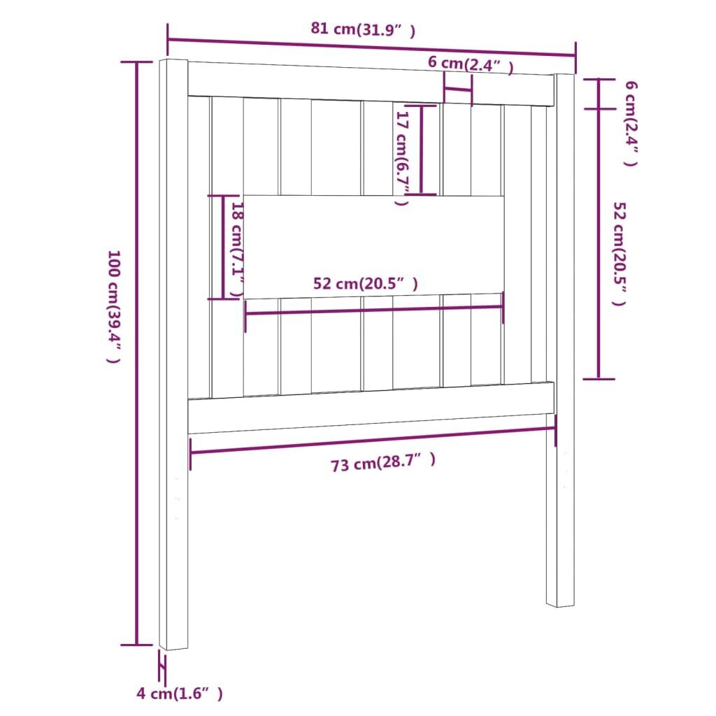 vidaXL voodipeats, hall, 81 x 4 x 100 cm, männipuit hind ja info | Voodid | kaup24.ee