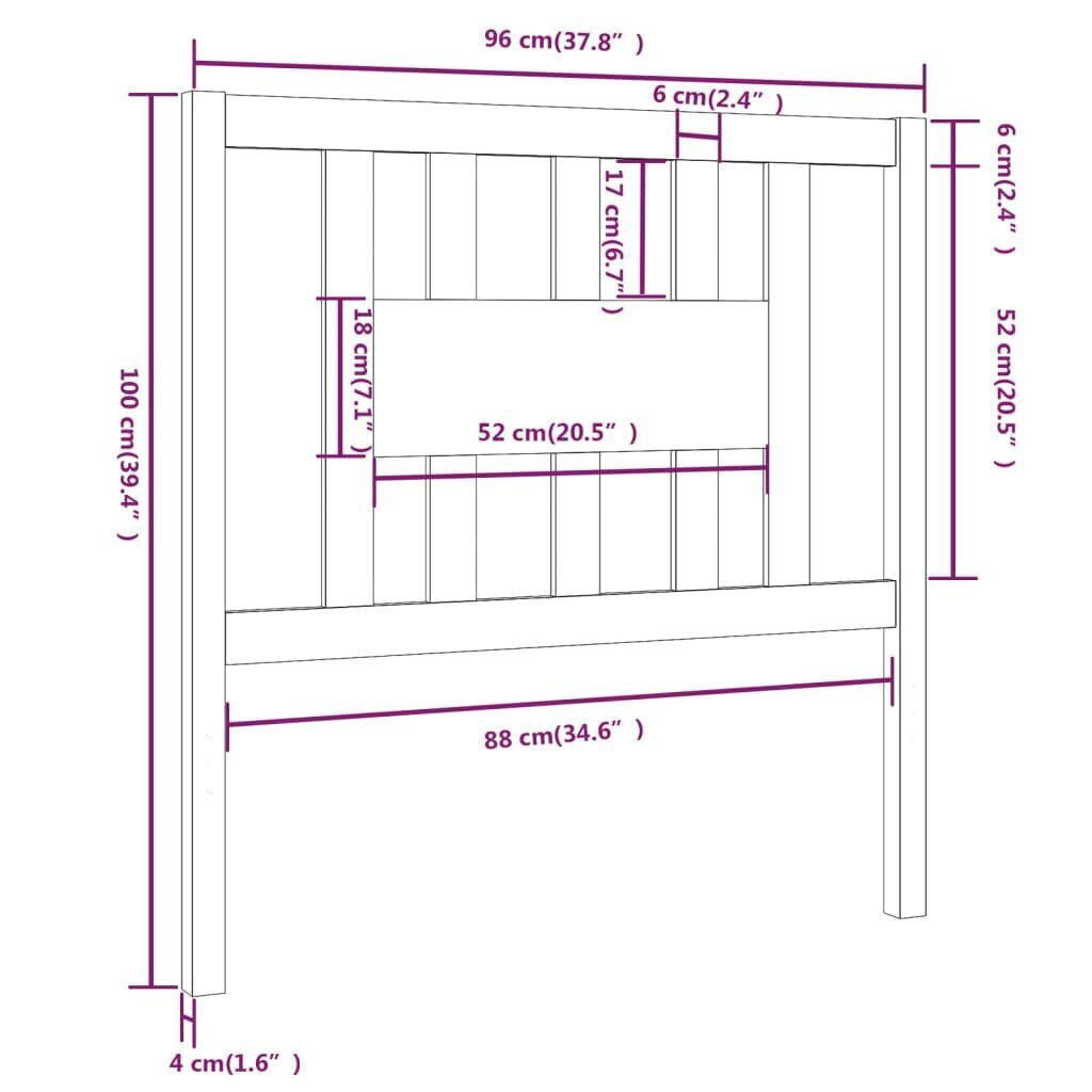 vidaXL voodipeats, meepruun, 96 x 4 x 100 cm, männipuit hind ja info | Voodid | kaup24.ee