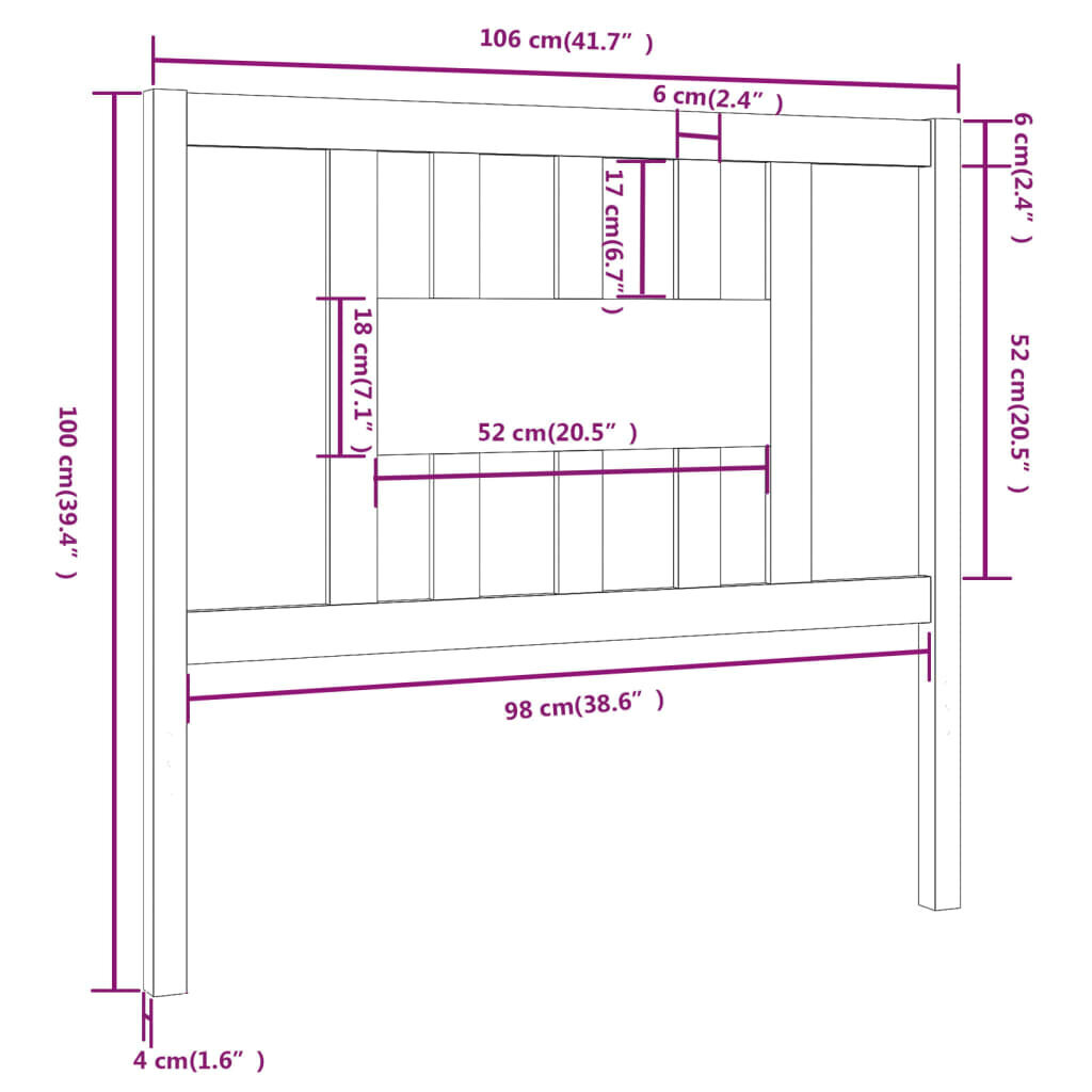 vidaXL voodipeats, hall, 106 x 4 x 100 cm, männipuit hind ja info | Voodid | kaup24.ee