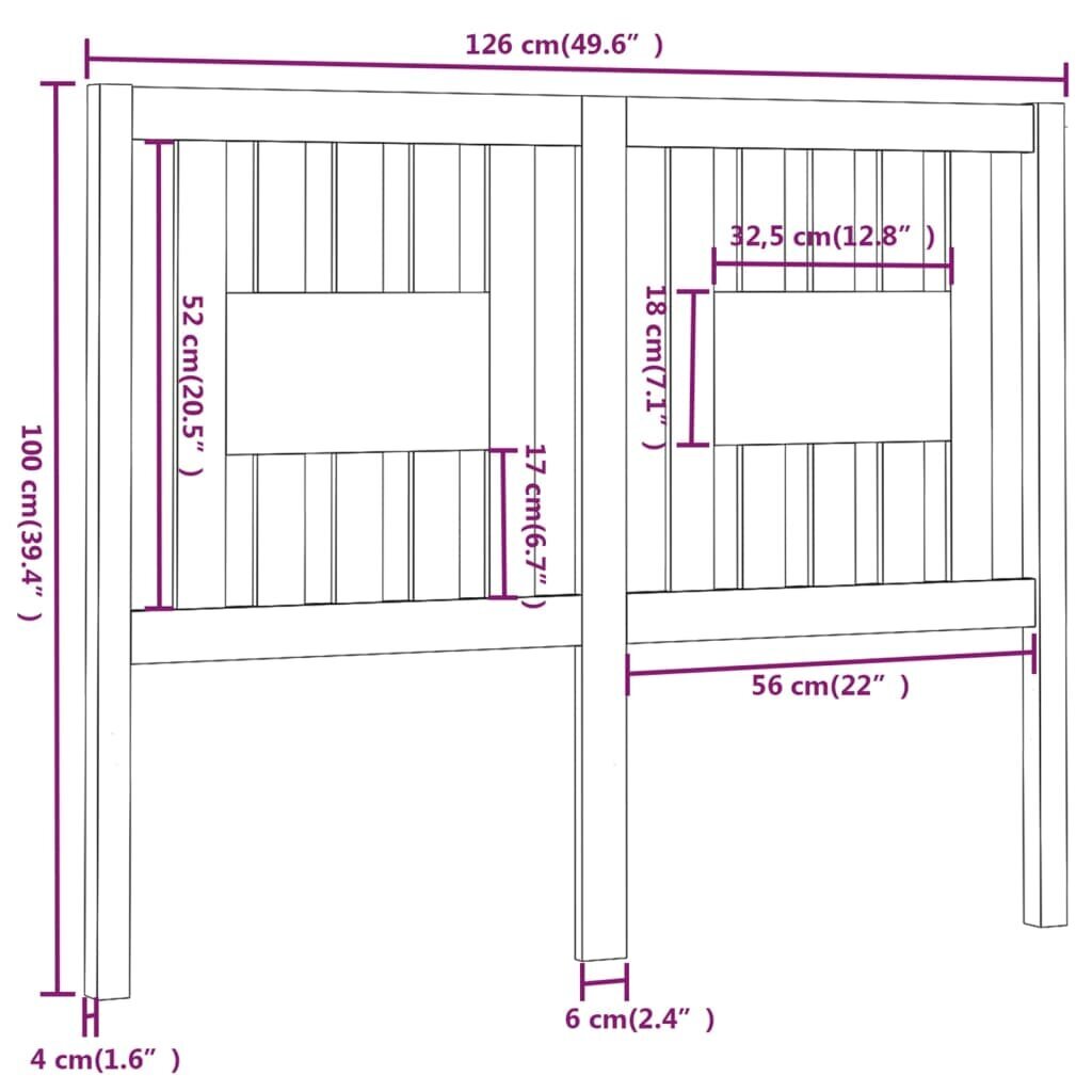 vidaXL voodipeats, valge 126x4x100 cm männipuit hind ja info | Voodid | kaup24.ee