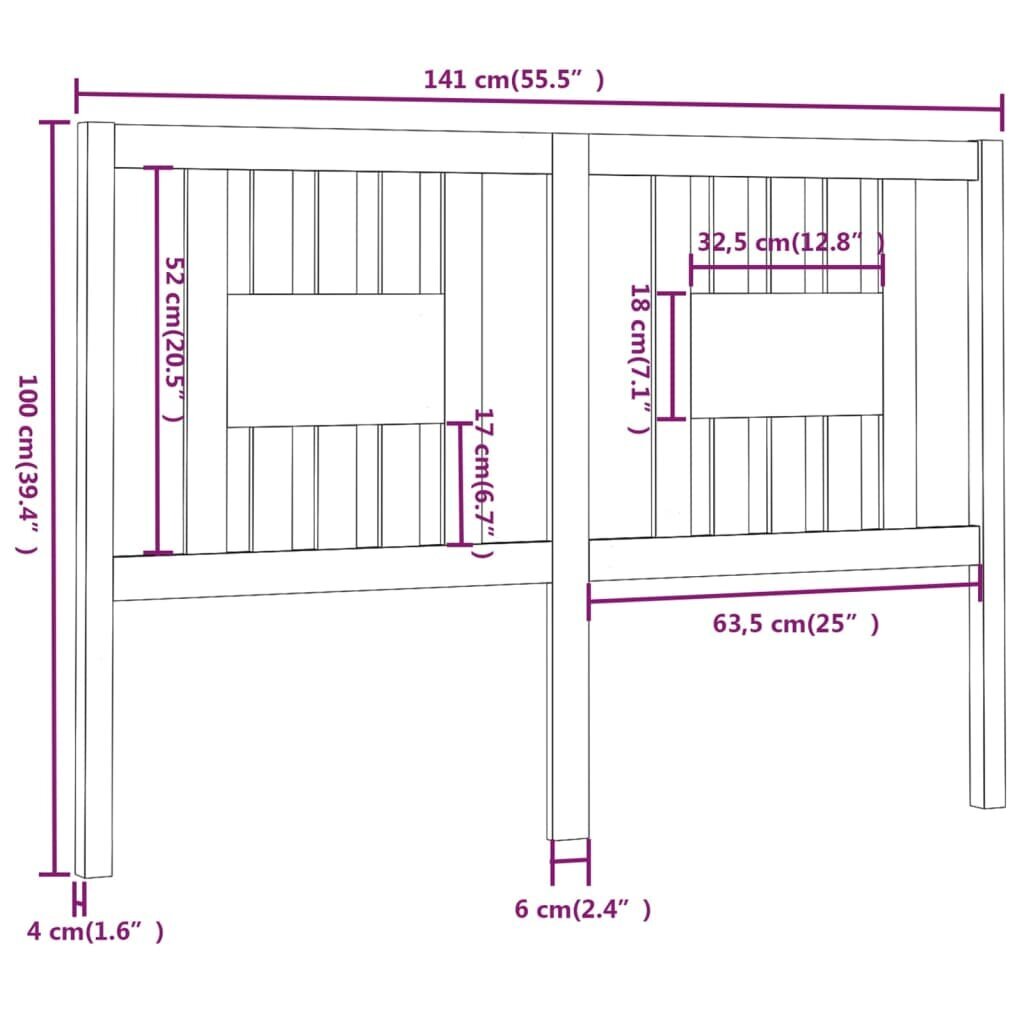 vidaXL voodipeats, hall, 141 x 4 x 100 cm, männipuit hind ja info | Voodid | kaup24.ee