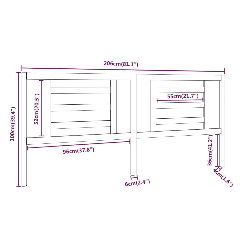 vidaXL voodipeats, valge, 206 x 4 x 100 cm, männipuit hind ja info | Voodid | kaup24.ee