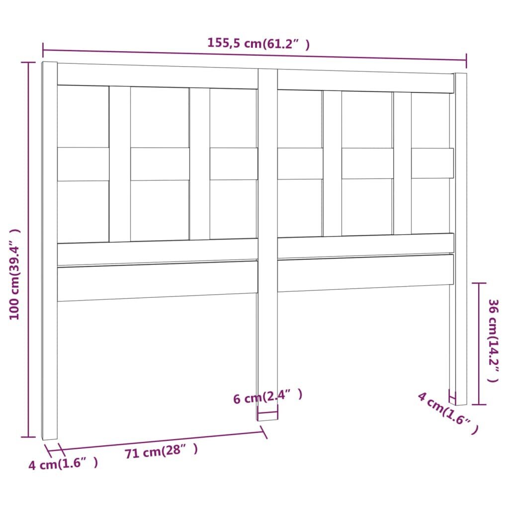 vidaXL voodipeats, hall, 155,5 x 4 x 100 cm, männipuit hind ja info | Voodid | kaup24.ee