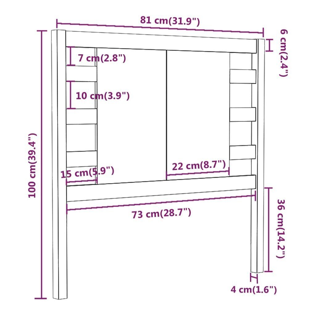 vidaXL voodipeats, meepruun, 81 x 4 x 100 cm, männipuit цена и информация | Voodid | kaup24.ee