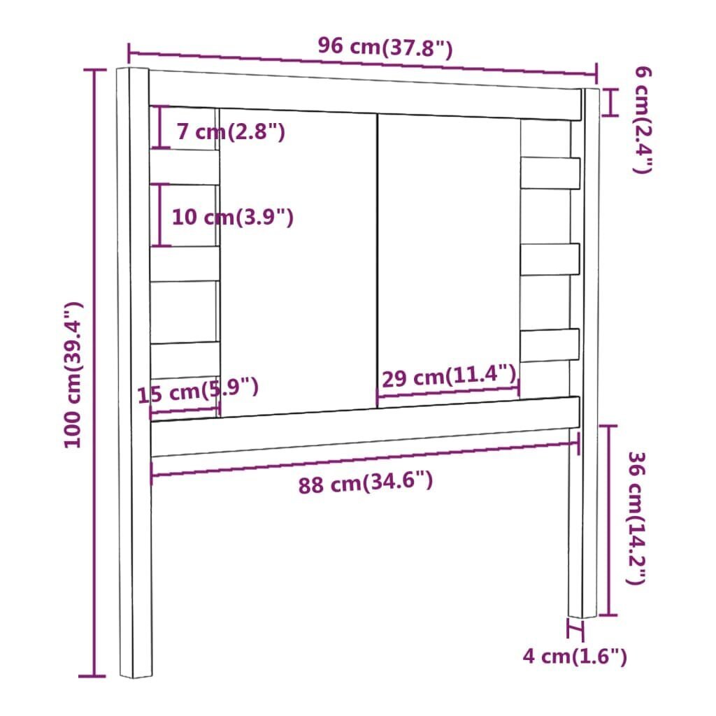 vidaXL voodipeats, hall, 96 x 4 x 100 cm, männipuit цена и информация | Voodid | kaup24.ee